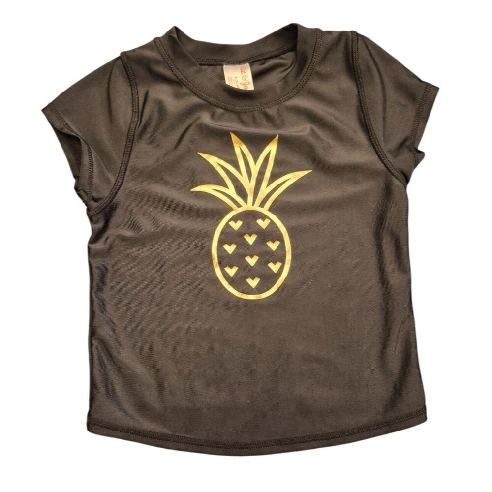 Cat & Jack Girls Black Rash Guard With Gold Pineapple Graphic Size S (5/6)